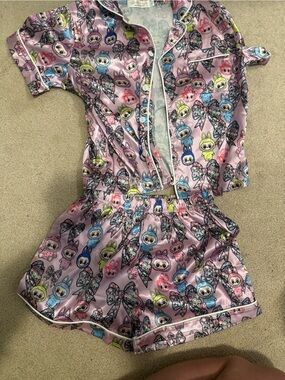 Tweenstyle Pink Satin Kids Pajama Set with Colorful Character Print